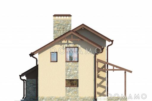 Проект дома с террасой, кухней-столовой с выходом на террасу, санузлом с окном, навесом для автомобиля / Фасад 2