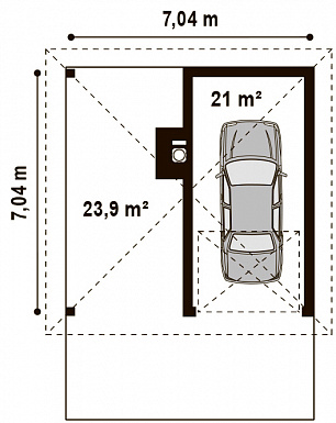 Проект одноместного гаража из кирпича с барбекю на террасе / План 1 этажа