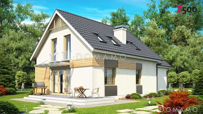 Проект одноэтажного мансардного дома из кирпича с гаражом, для двух семей на разных уровнях