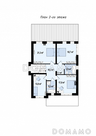 Проект современного двухэтажного дома из газобетона с пятью комнатами и крытой террасой, без гаража / План 2 этажа
