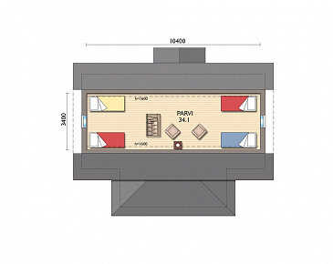Проект каркасной сауны с эркером в гостиной / План мансардного этажа