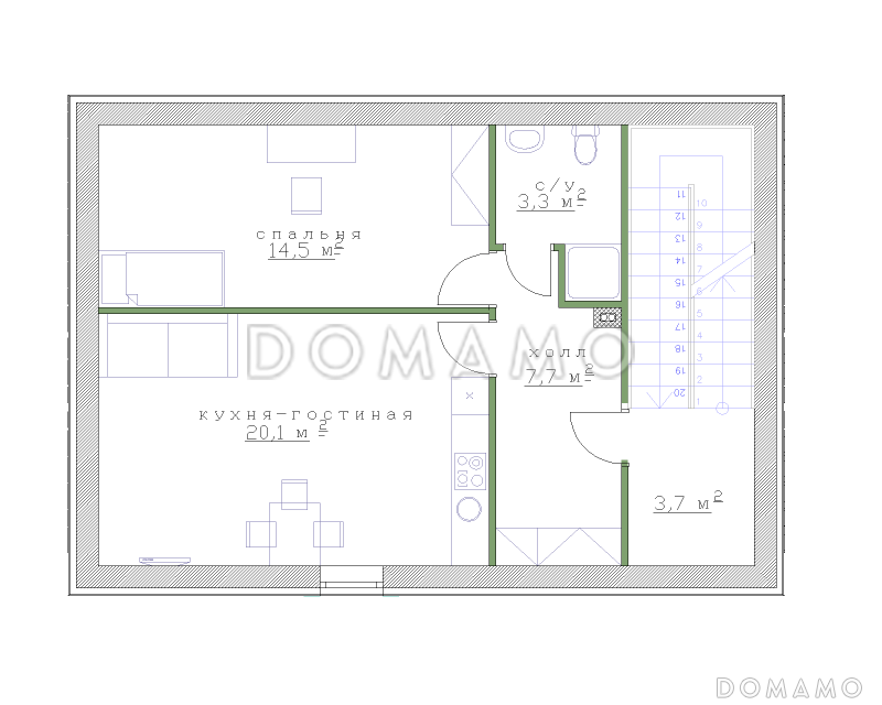 Проект гаража на 2 машины с мансардой / План мансардного этажа
