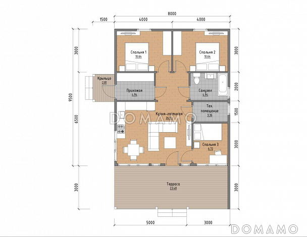 Современный каркасный дом в стиле Барнхаус  / План 1 этажа