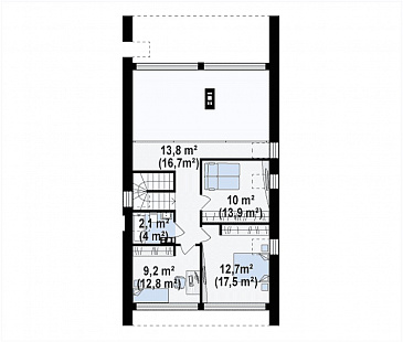 Проект одноэтажного мансардного дома из кирпича с балконом и современными элементами экстерьера и встроенным гаражом / План мансардного этажа