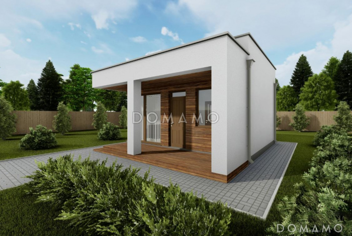 Проект бани с плоской крышей, террасой, санузлом, комнатой отдыха