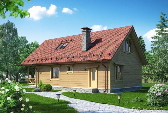 Проект одноэтажного дома из бруса с мансардой и двумя террасами на обоих этажах по всей ширине дома