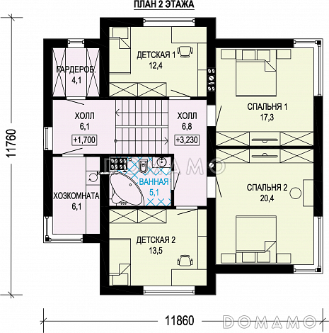 Проект трехэтажного кирпичного дома с двойным гаражом / План 2 этажа