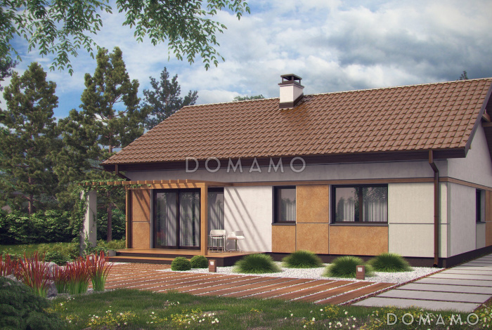 Проект компактного одноэтажного дома из газобетона с двумя спальнями, техническим помещением и изолированной кухней