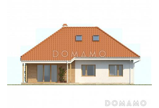 Проект одноэтажного дома из кирпича со свободной планировкой на мансардном этаже / Фасад 3