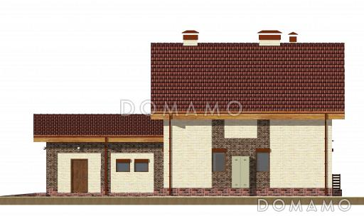 Проект дома с гаражом на две машины, просторной кухней-гостиной с выходом на террасу, гостевой спальней на первом этаже, балконами / Фасад 3