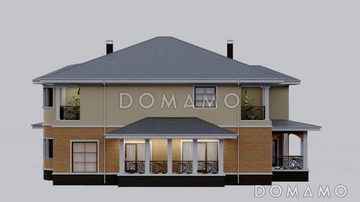 Проект просторного двухэтажного дома с эркером, двумя террасами и гаражом на 2 места / Фасад 3