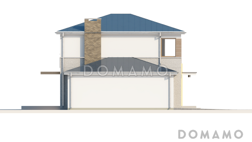 Проект современного двухэтажного дома из кирпича с тремя спальнями и пристроенным гаражом / Фасад 2
