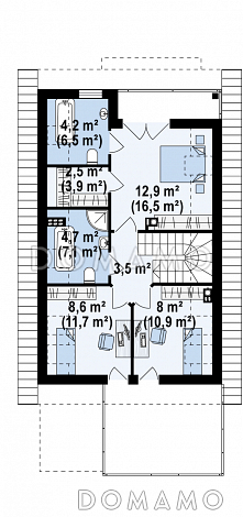 Проект одноэтажного мансардного дома из газобетона с тремя спальнями и террасой над гаражом / План мансардного этажа