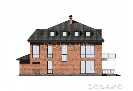 Проект дома с гаражом на две машины, сауной, спальнями на втором этаже с выходом на террасу / Фасад 4