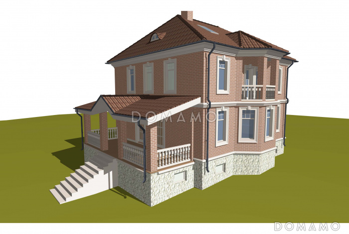 Проект классического коттеджа из кирпича с подвалом и террасой