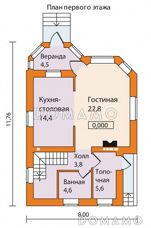 Проект небольшого кирпичного дома / План 1 этажа