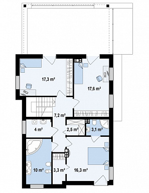 Проект современного двухэтажного дома из газобетона в стиле модерн, с террасой на втором уровне и встроенным гаражом  / План 2 этажа