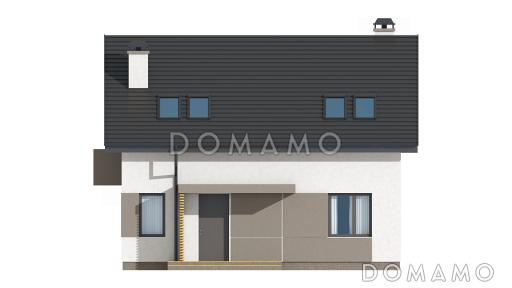 Проект одноэтажного мансардного дома из кирпича в современном исполнении с четырьмя комнатами и балконом / Фасад 1