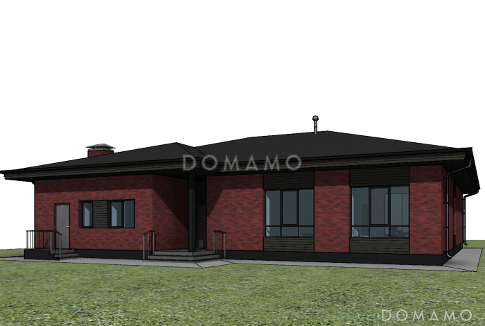 Проект одноэтажного дома с детскими комнатами, кабинетом, хозяйской спальней, террасой