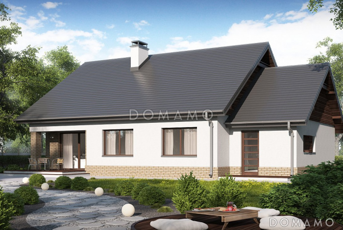 Проект одноэтажного дома из газобетона с тремя спальнями и гаражом, с возможностью обустроить мансарду