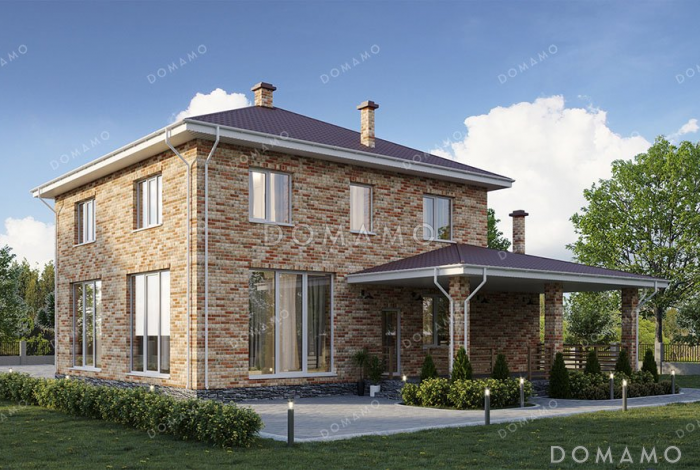 Проект дома из газобетона с террасой и тремя спальнями