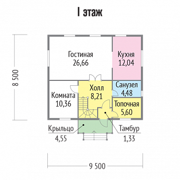 Проект каркасного дома с многоскатной крышей / План 1 этажа