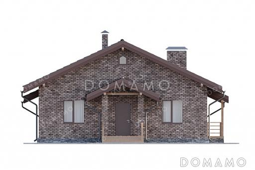 Проект выразительного одноэтажного дома с двухскатной крышей в разных уровнях, большой террасой и вторым светом / Фасад 2