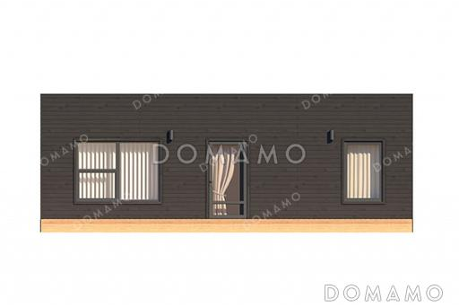 Проект маленького современного дома со стильной террасой, гостиной и кухней / Фасад 3