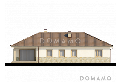 Проект просторного одноэтажного дома из кирпич с тремя спальнями, большой гардеробной и гаражом на два автомобиля / Фасад 4