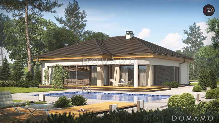 Проект современного одноэтажного дома из кирпича с тремя спальнями и большим фронтальным гаражом