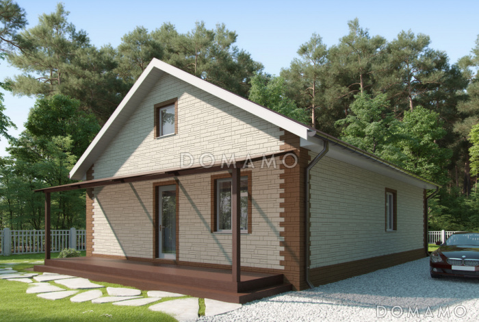 Проект дома с кладовой, кухней-столовой, гостиной, тремя спальнями