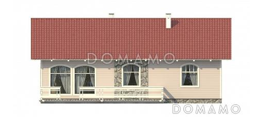 Проект одноэтажного усадебного дома с каминным залом и двумя спальнями / Фасад 3