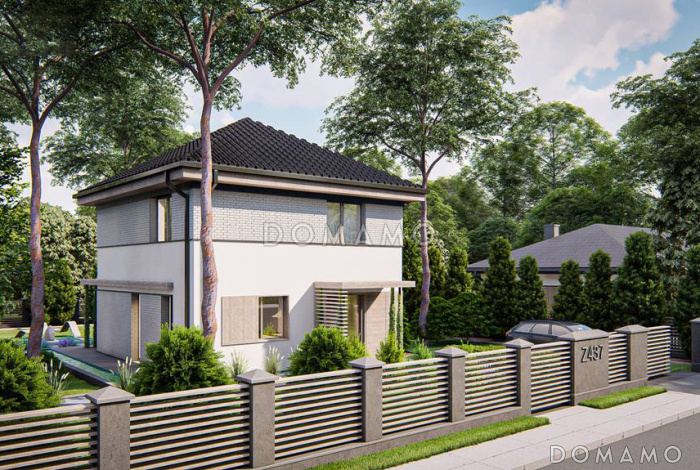 Проект компактного двухэтажного дома с тремя спальнями на втором этаже