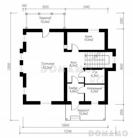 Проект просторного коттеджа в стиле кантри / План 1 этажа