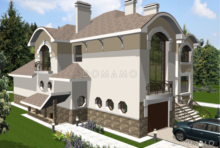 Проект дома из кирпича с сауной и пристроенным бассейном