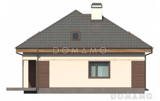 Проект одноэтажного дома из кирпича с двумя спальнями и крытой террасой с жилой мансардой / Фасад 4