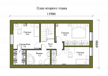 Проект компактного одноэтажного дома с мансардной и четырьмя спальнями / План мансардного этажа