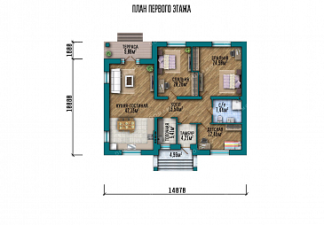 Проект одноэтажного дома с тремя спальнями и террасой / План 1 этажа