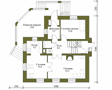 Проект коттеджа спокойных очертаний с остекленной террасой и большим подвалом / План 1 этажа