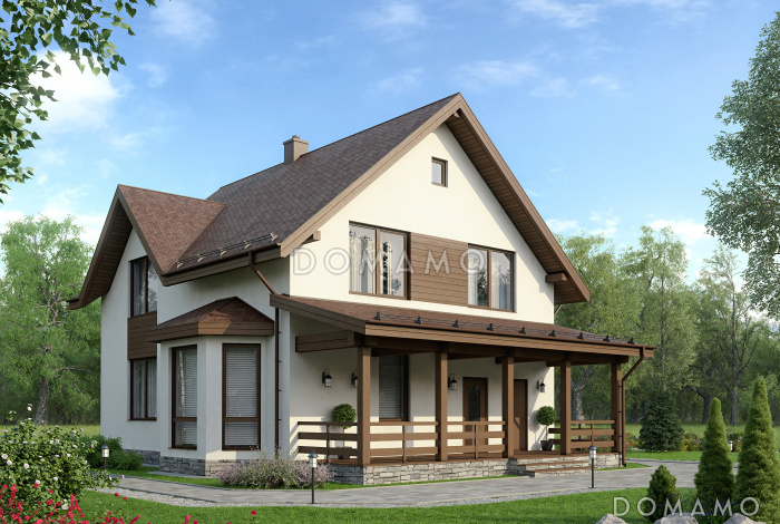 Проект загородного дома с крытой террасой и просторными спальными комнатами из SIP панелей