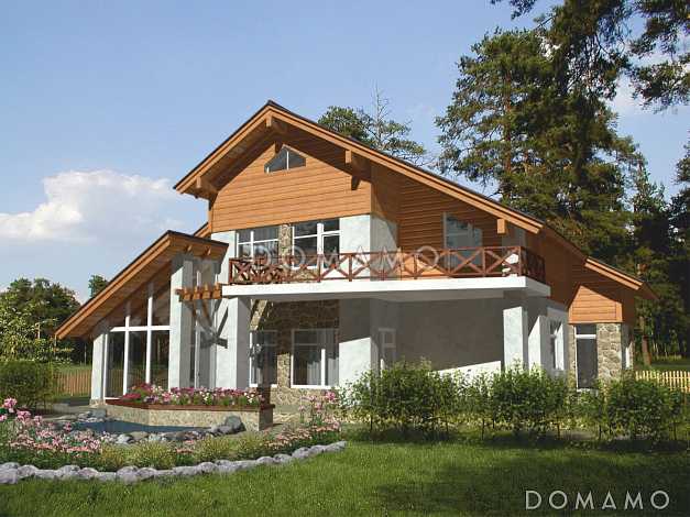 Проект дома из кирпича с комбинированной отделкой фасада