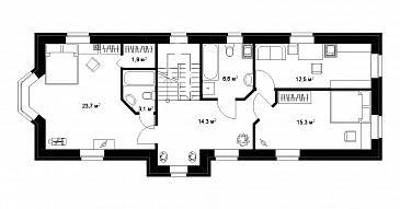 Проект большого коттеджа для узкого участка / План 2 этажа