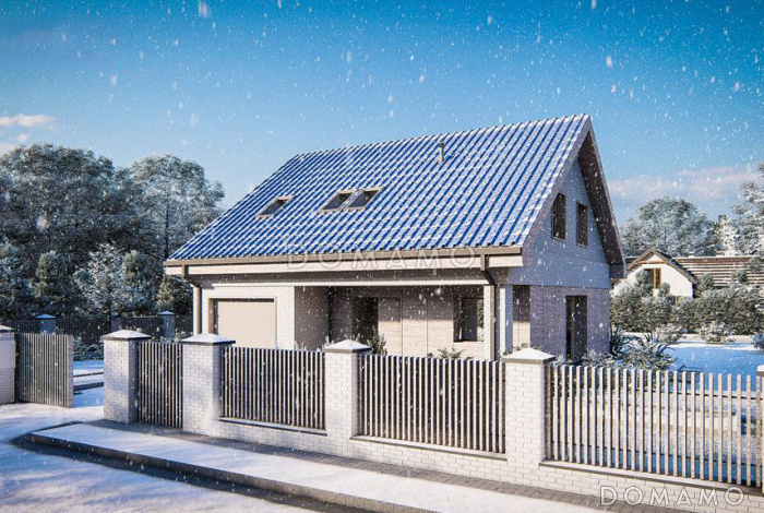 Проект уютного загородного дома с привлекательным дизайном, гаражом,  постирочной, просторной гардеробной на мансардном этаже