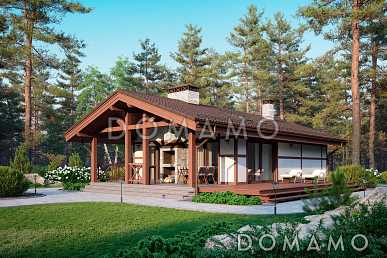 Проект бани из газобетона с барбекю на террасе