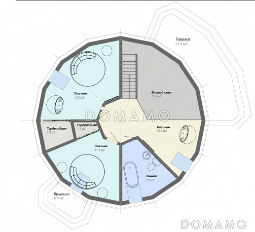 Проект необычного каркасного дома / План мансардного этажа