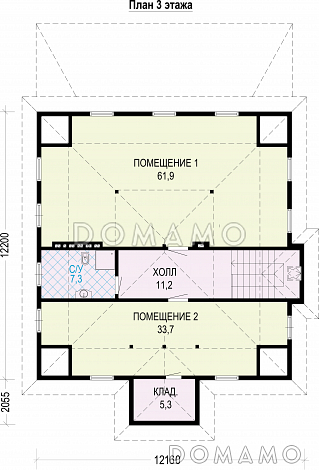 Проект трехэтажного загородного дома из газобетона / План 3 этажа