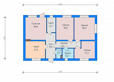 Проект дома с изолированной кухней, тремя спальнями, вторым входом через гостиную / План 1 этажа