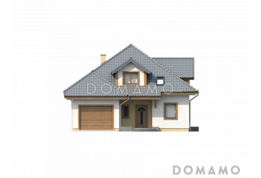 Проект мансардного дома из газобетона с кабинетом, гаражом и техническим помещением / Фасад 1