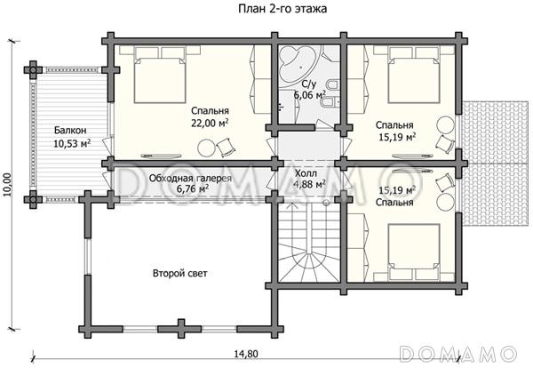 Проект дома с санузлом и просторным балконом на втором этаже / План мансардного этажа
