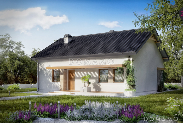 Проект компактного одноэтажного дома из газобетона с двумя спальнями и с возможностью обустройства чердачного помещения